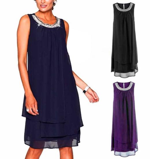 Women Dress O Neck Loose Fit Plus Size Sequin Decor Vest Dress for Daily Life