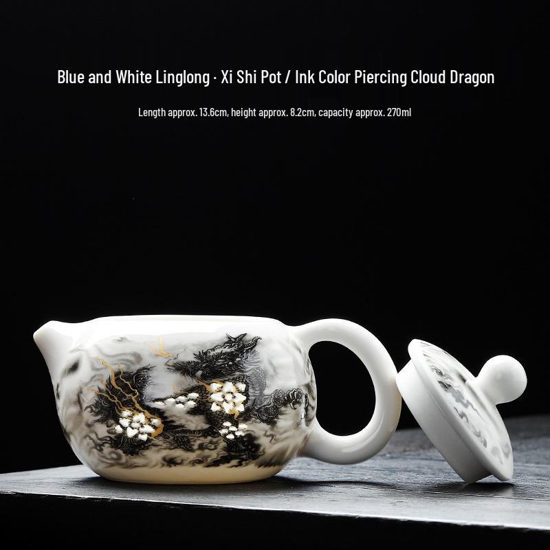 Blue & White Antique-Style Gongfu Tea Set: Teapot, Lid, Bowl, Teacup, Fairness Cup, Filter, Custom Logo Available