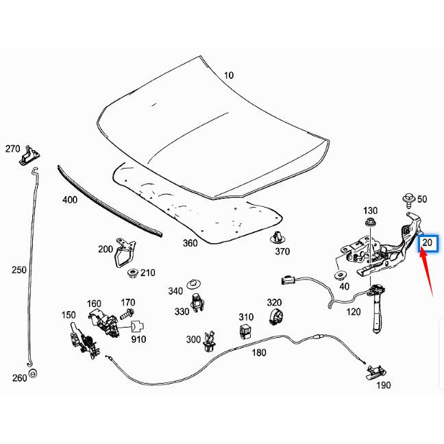 Mercedes-Benz GLA W156 Hood Hinge, Compatible Part Numbers: 1768800328, 1768800428