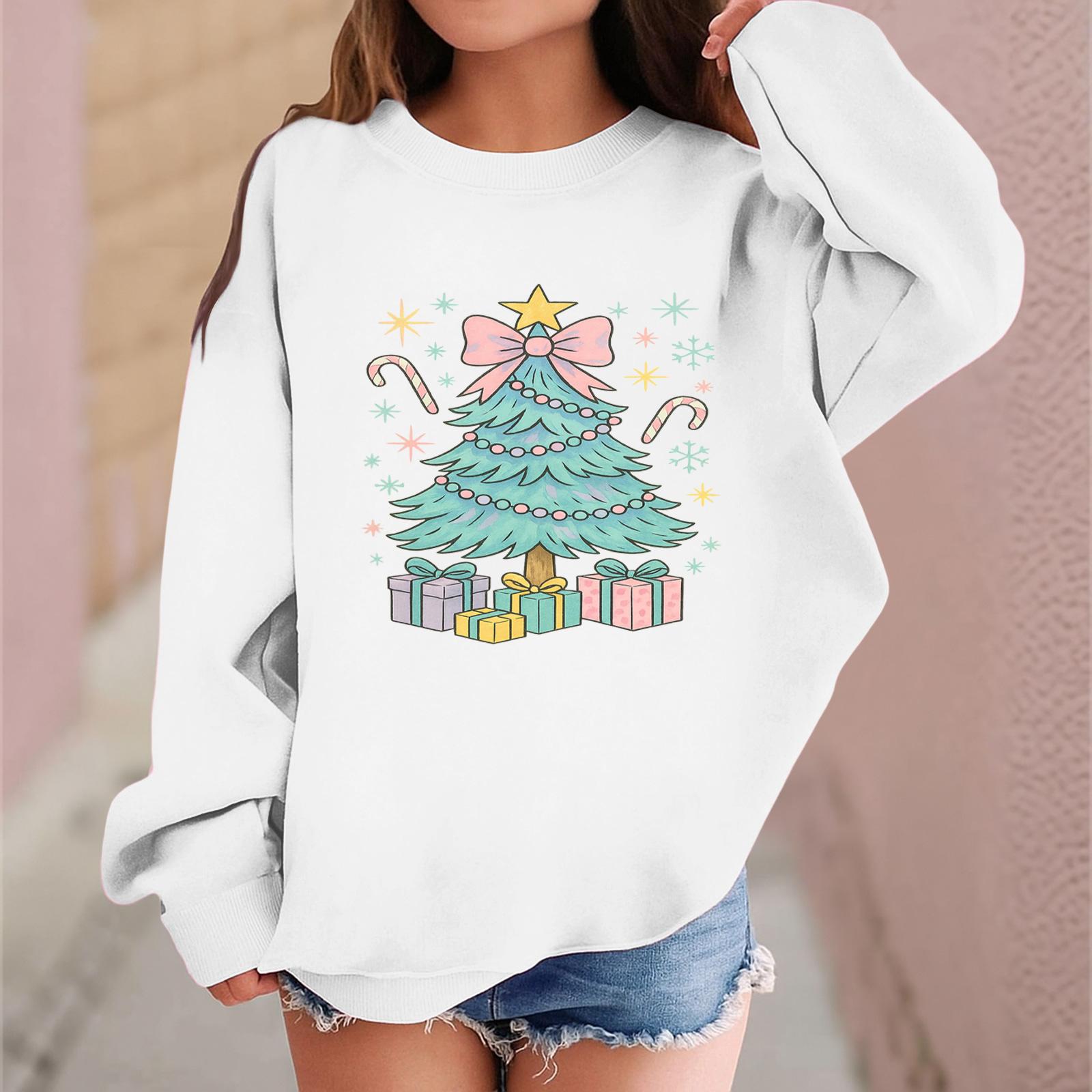 

Детский модный повседневный пуловер с длинными рукавами и свободного кроя с рождественским принтом 160 белый