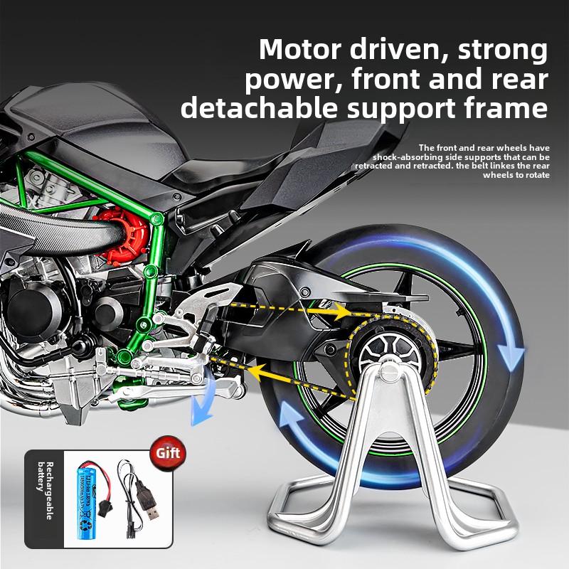 Spray 1/6 Scale Kawasaki H2R H2 Motorcycle Model Ignitable Metal Motorcycle Toy Boy Man Simulation Alloy Ornamental Gift