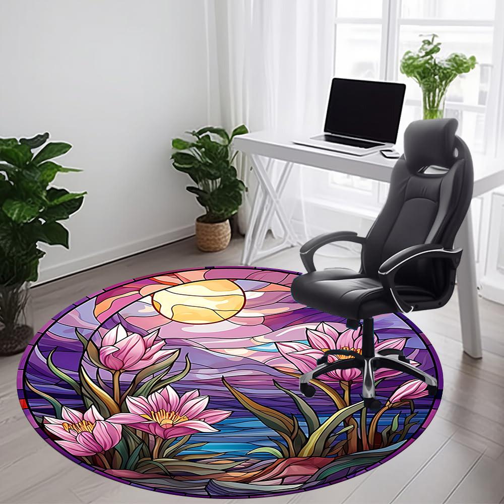1PC Floral Sunset Office Round Area Rug, Indoor Mat Suitable ForOffice, Under Office Chairs Bedroom Living Room Home Decor, Room Deco f010