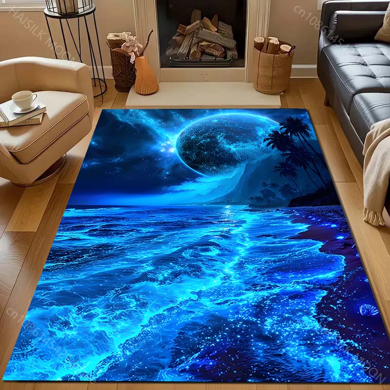 1PC Blue Planet and Ocean Night Carpet for Living Room Bedroom Sofa Home Decor Rus Non-slip Floor Mat Luxury Gift