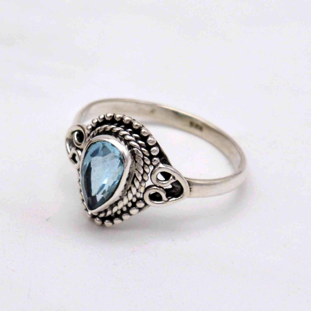 Blue Topaz  925 Sterling Silver  Ring, Pear Gemstone Handamde Women Ring Jewelry