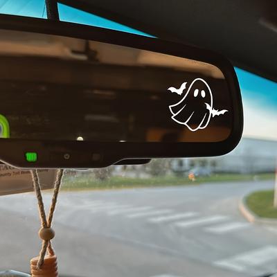 Festive Halloween Car Mirror Decal - Cute Ghost And Bat Sticker - Vinyl