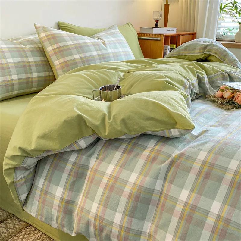 New Pure Cotton Labeled Bedding Set Simple Solid Double-Sided Color Quilt Cover Sets Soft Cozy Breathable Textile Supplies