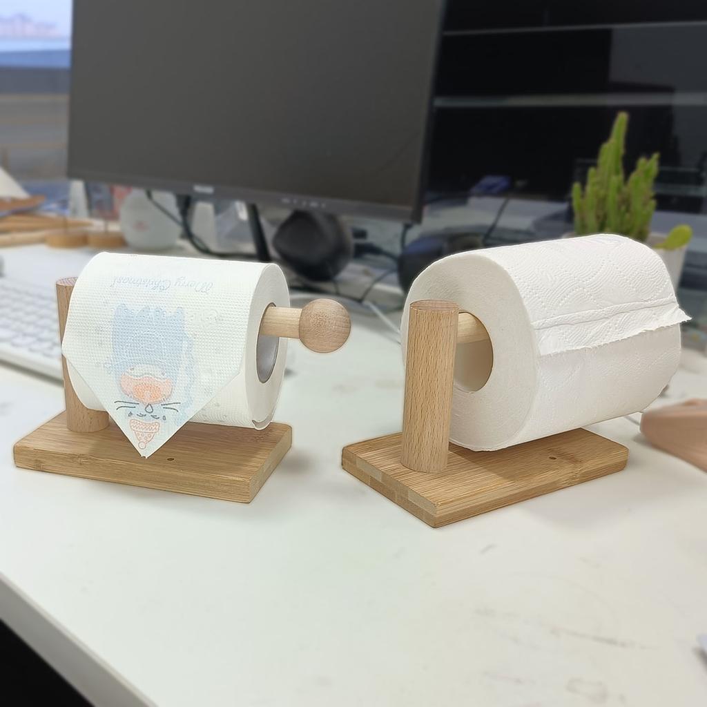 Wooden Toilet Paper Holder with Desktop & Wall-Mount Design, Vertical Storage Rack Also for Facial Tissues, Bathroom Organizer