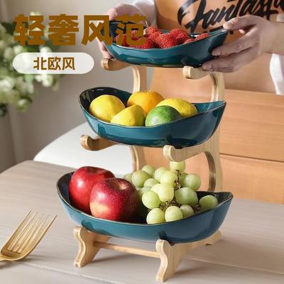 Multi-layer Fruit Plate Rack Wooden Double-layer Fruit Drain Rack Fruit Plate Wooden Rack Multi-layer L Snack Rack Dried Fruit Plate Bamboo Wood