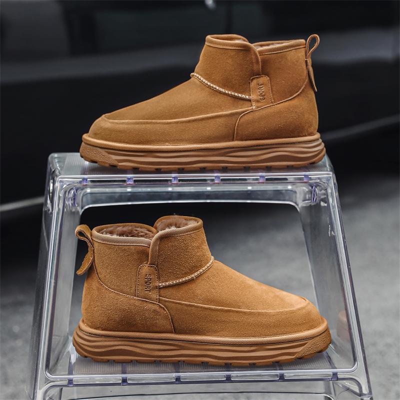 Suede Leather Men's Casual Shoes Luxury Outdoor Male Ankle Boots Warm Plush Fur Winter Boots Slip on Leisure Walk High Top Botas