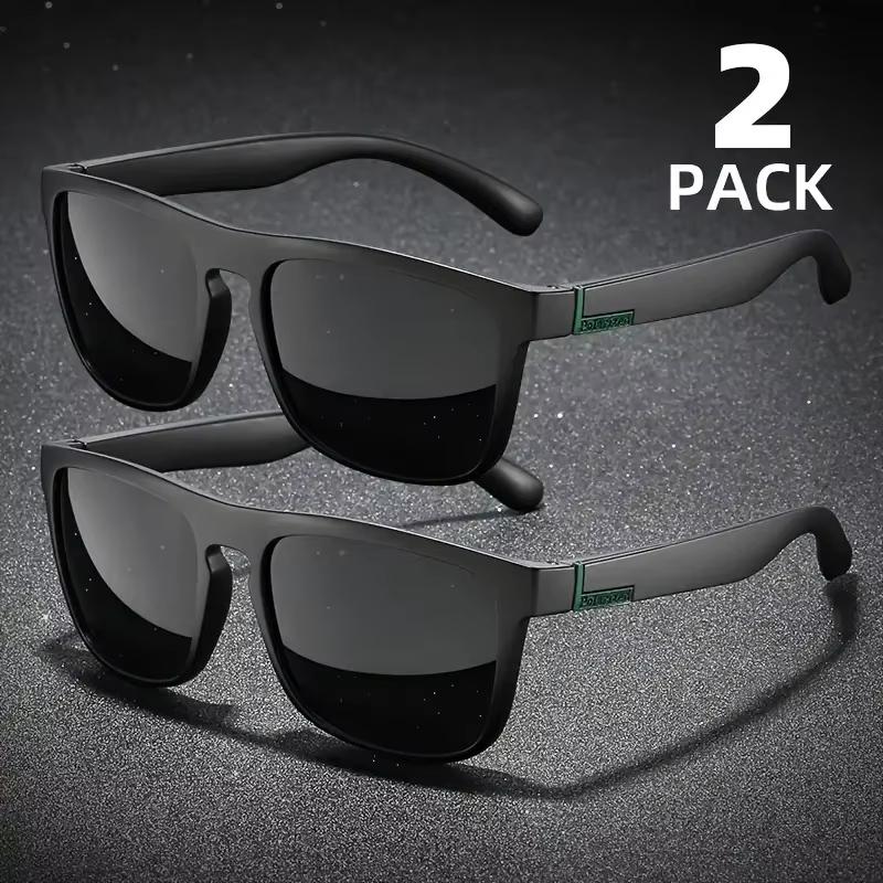 2PCS Fashion Square Polarized Sunglasses Men Vintage Plastic Male Sun Glasses Women Stylish Black Sport Shades UV400