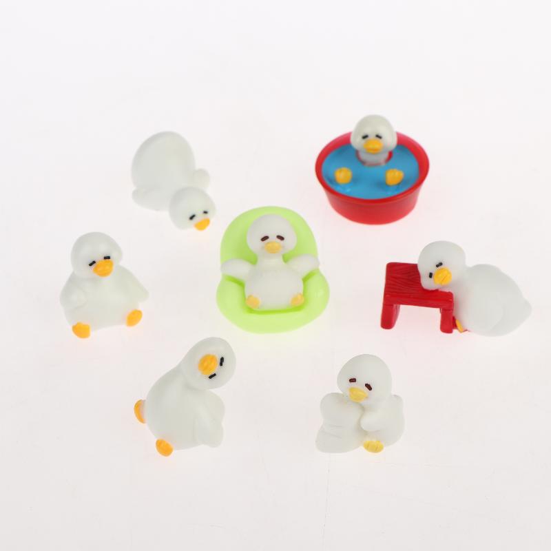 Adorable 7Pcs White Mini Duck Figurines Micro Animal Ornaments for Birthday Gift Home Living Room Decor