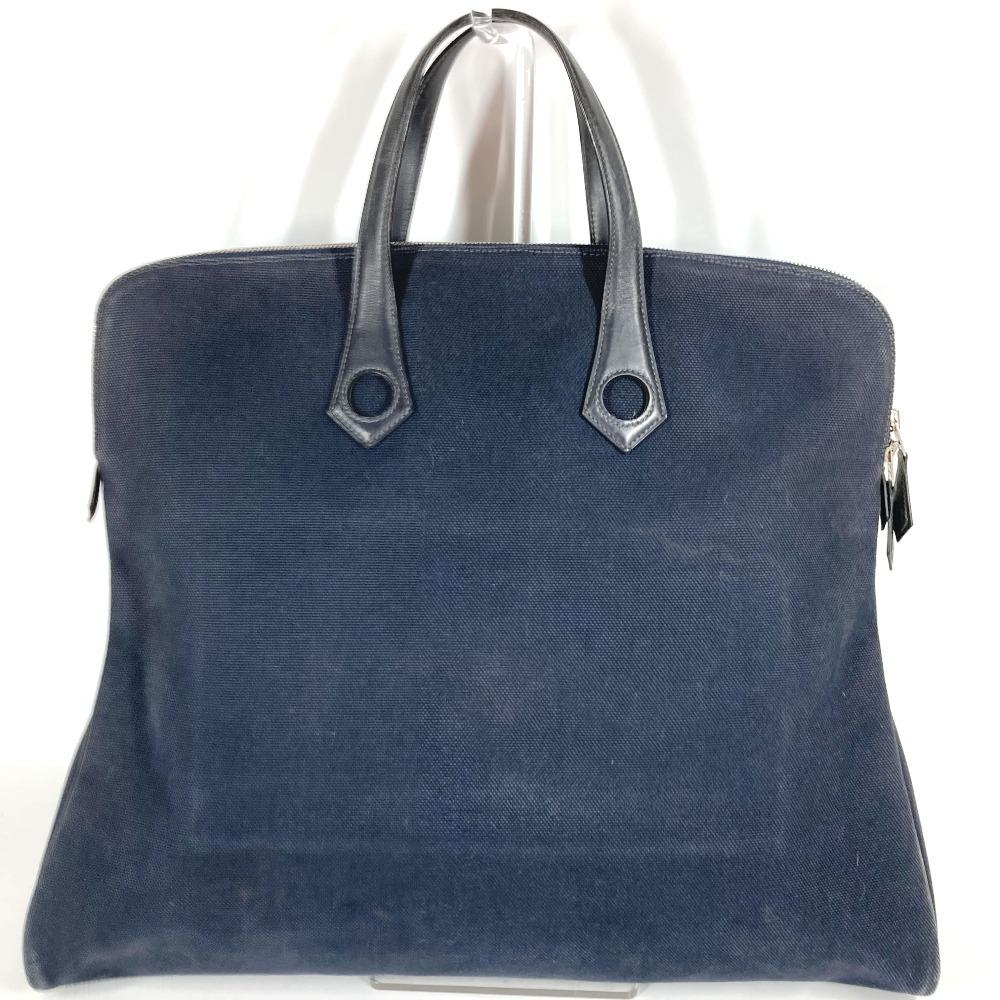 HERMES Duffle Bag Sac Iboo GM Tote Bag Hand Bag Leather/Canvas Black/Navy