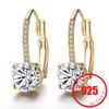 Luxury Shine Stamp 925 Sterling Silver Post Gold Plated Earrings Inlaid Boutique White Zircon Women Hook Drop Earrings Gift