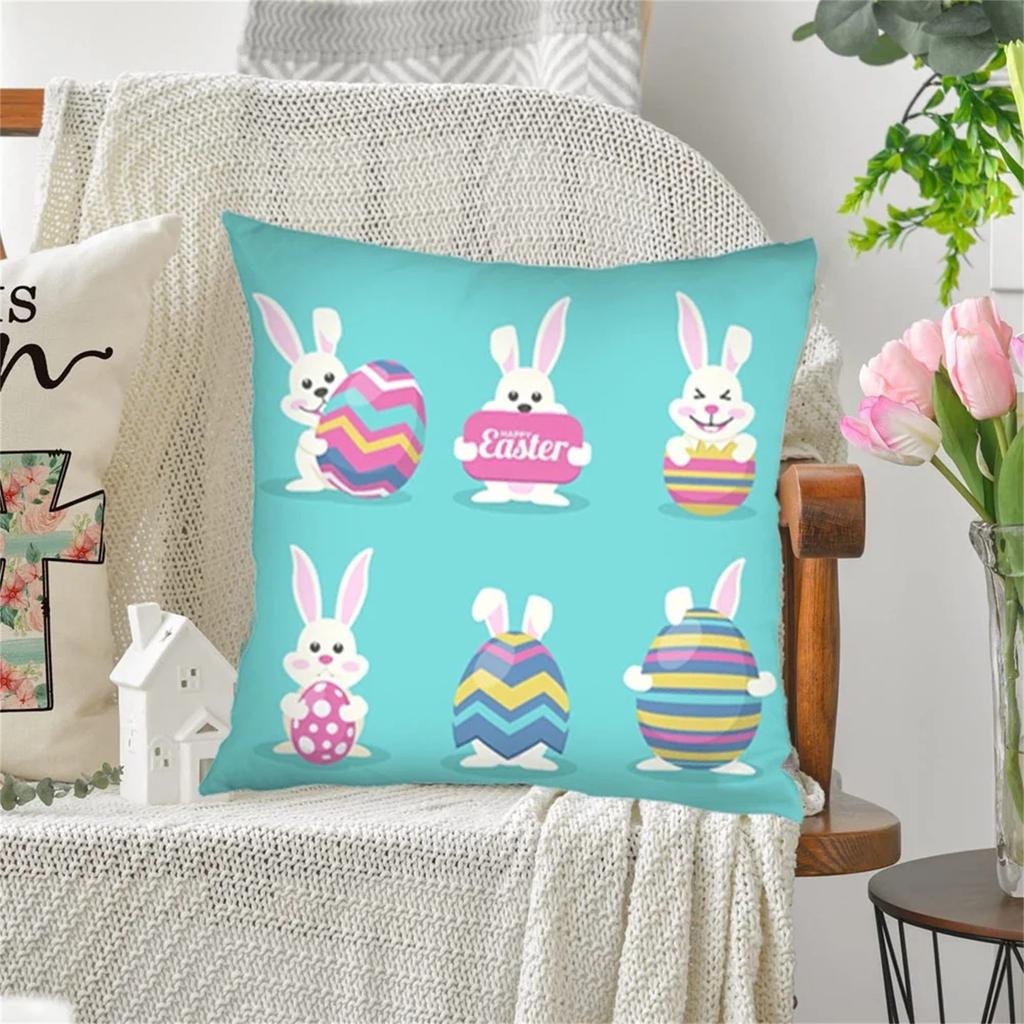 Pcs Easter Pillow Covers 18 X 18 Inches - Easter Series Cushion Cover Case Pillow Zippered Square Pillowcase