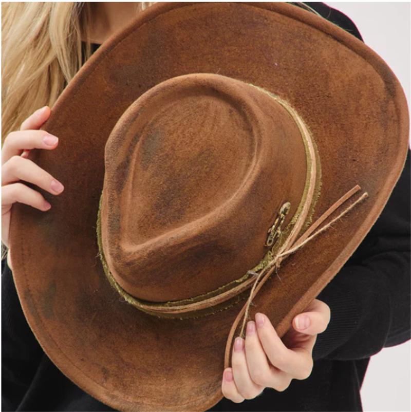 Antique Paint Wide Brim Cowboy Fedora Hat Suede Hat For Women Men Riding Hat Autumn Panama Cowgirl Hat Sombrero Vaquero