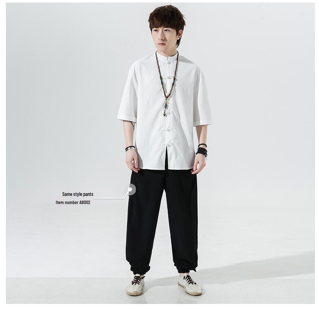 2024 Men's Retro Chinese-Style Cotton Linen Tang Suit Shirt - Plus Size Summer Casual Fashion