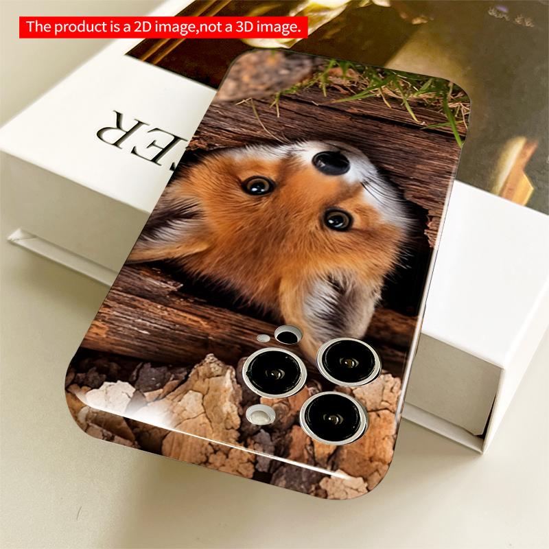 2DFlat Fox peeking from log All inclusive film hard iPhone case, compatible with iPhone 18 Pro Max 17 16 15 14 13 12 11