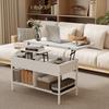 Lift Top And Extendable Coffee Table Living Room Table With Hidden Compartment Open Shelves 98x49x55cm White