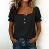 Women's Square Neck Button Front Ruffle Short Sleeve Blouse, Fashion Casual Top for Summer and