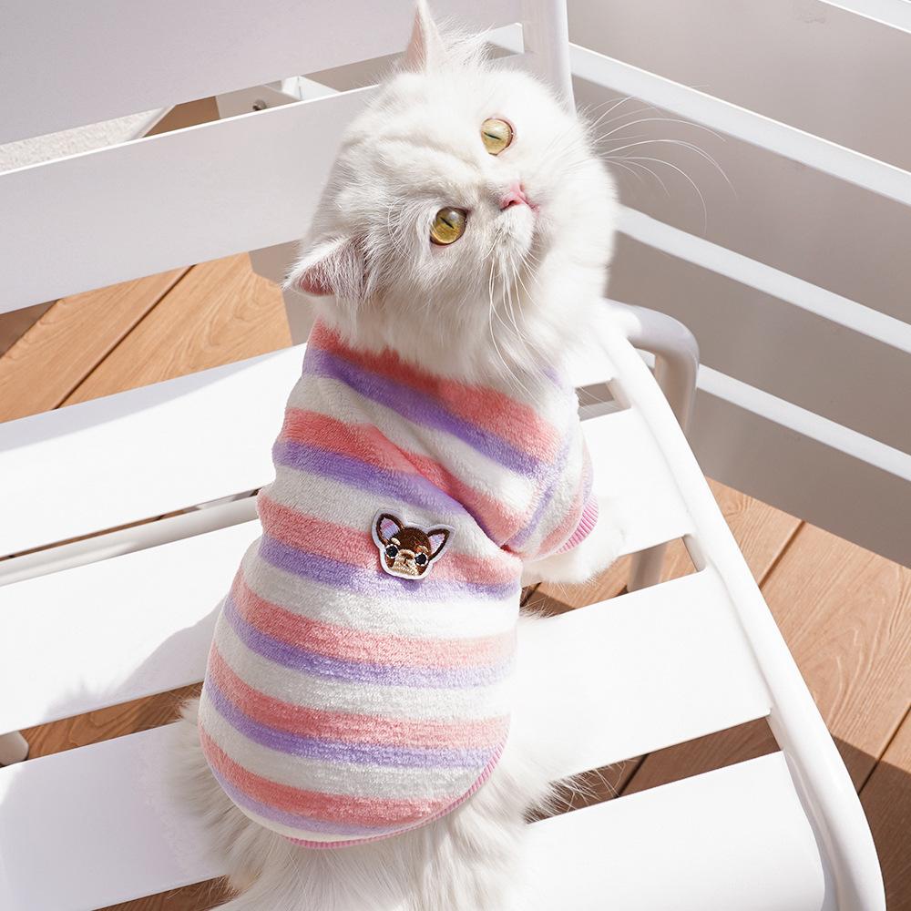 Embroidery Fleece Pet Clothes Warm Striped Pat Tern Universal Size Winter Wear Cat Dog Apparel Soft Fabric Puppy Winter Clothing