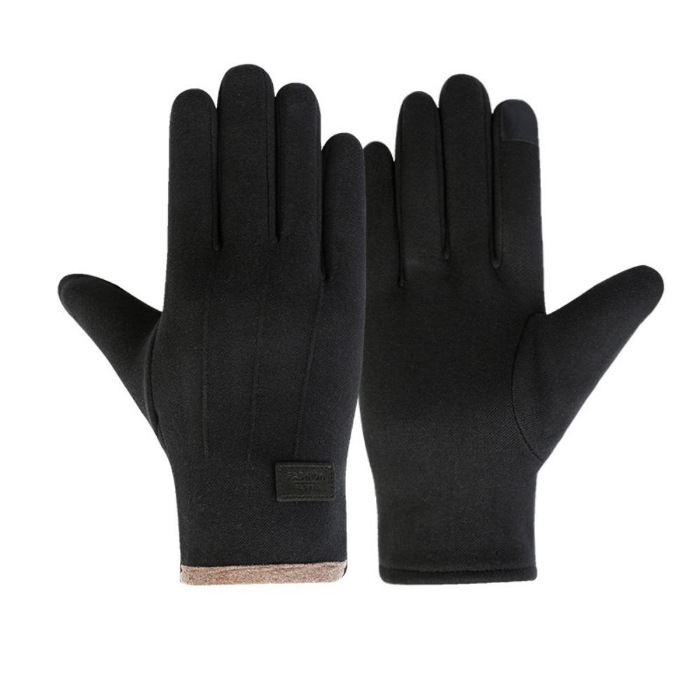 Double Sided Plush Finger Gloves Suede Fabric Warm Gloves New Touch Screen Gloves  Men's Style