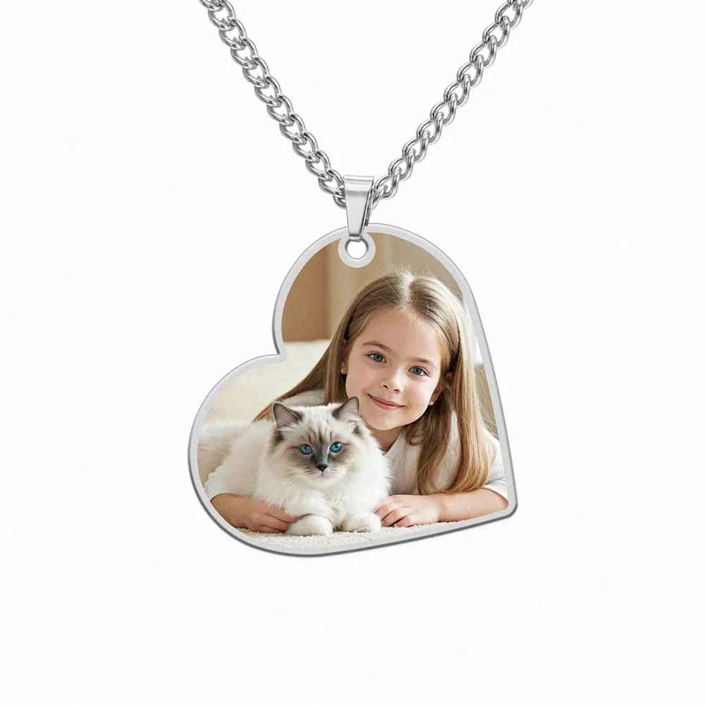 

Print Demand Photo Necklace Personalized Picture Custom Gift For Men Woman Couple Family Father Chain Stainless Steel Jewelry 60cm&32-32mm