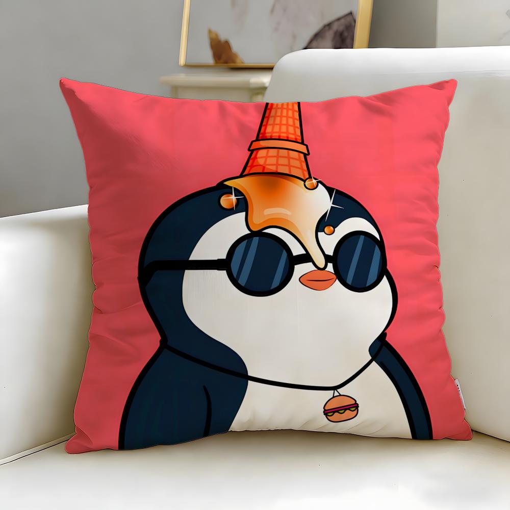 classic cartoon Cute Cartoon Penguin Cushion Cover Soft  EasyWash Pillow Case  Versatile for Couch Bed Travel and Office