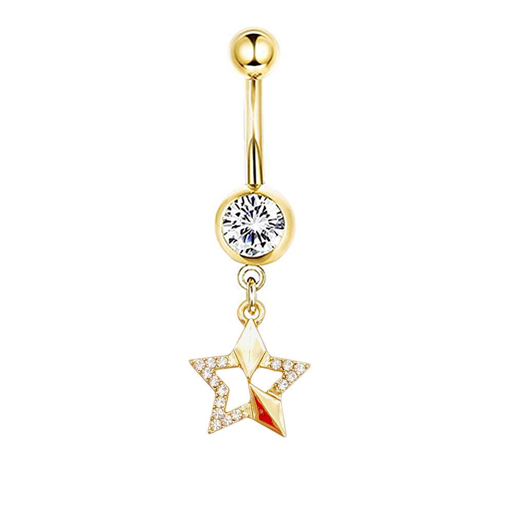 1Pcs Stainless Steel Long Navel Nail Butterfly Heart Five-pointed Star Pendant Navel Ring Piercing Jewelry