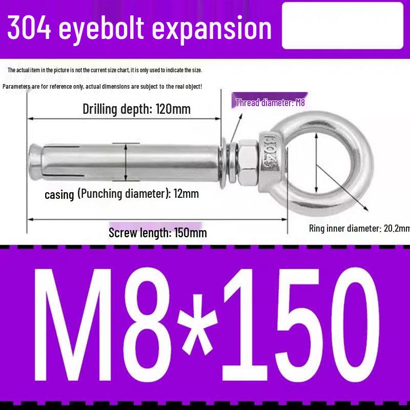 304 Stainless Steel Expansion Bolt with Ring Hook, M6/M8/M10/M12.