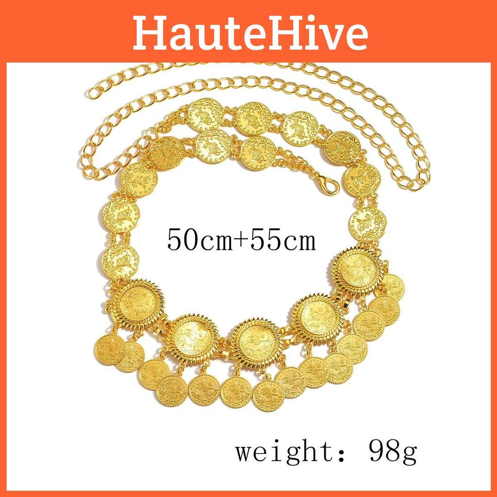 East Stylish Middle Gold Metal Coin Tassel Waist Chain For Women Fashion Summer
