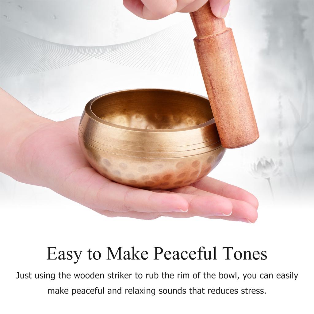 Tibetan Singing Bowl Set with 8cm/3inch Handmade Metal Sound Bowl  Soft Cushion  Wooden Striker for Meditation Sound Chakra Healing Yoga Relaxation