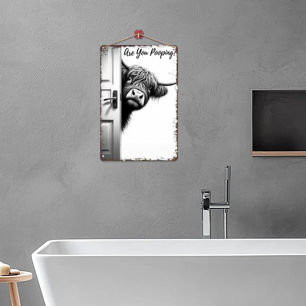Vintage Cow Bathroom Wall Art Restroom Decoration Humorous Toilet Wall Sign for Bathroom Toilet Apartment Office Hotel Restroom