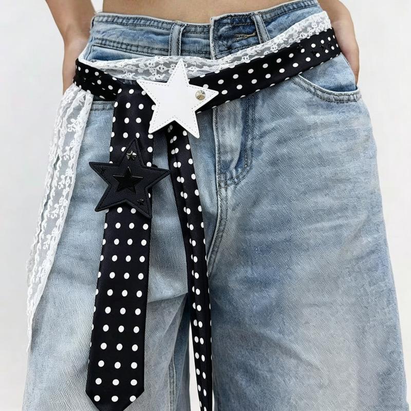 Fashion Dot Jacquard Scarf Belt Trendy Edgy High-End Long Waist Accessory With Retro Star Decoration