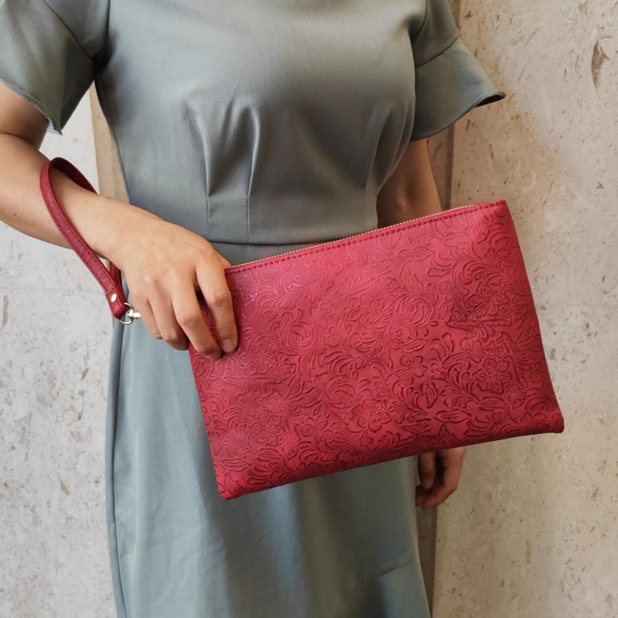 Тисненая ПУ кожаная ручная сумка-конверт для документов и кошелек на запястье красный 1360₽