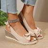Bowknot Ladies Wedge Sandals 2026 Summer Patchwork Platform Sandles Women Back Strap Plus Size Sandalias Mujer 36-42