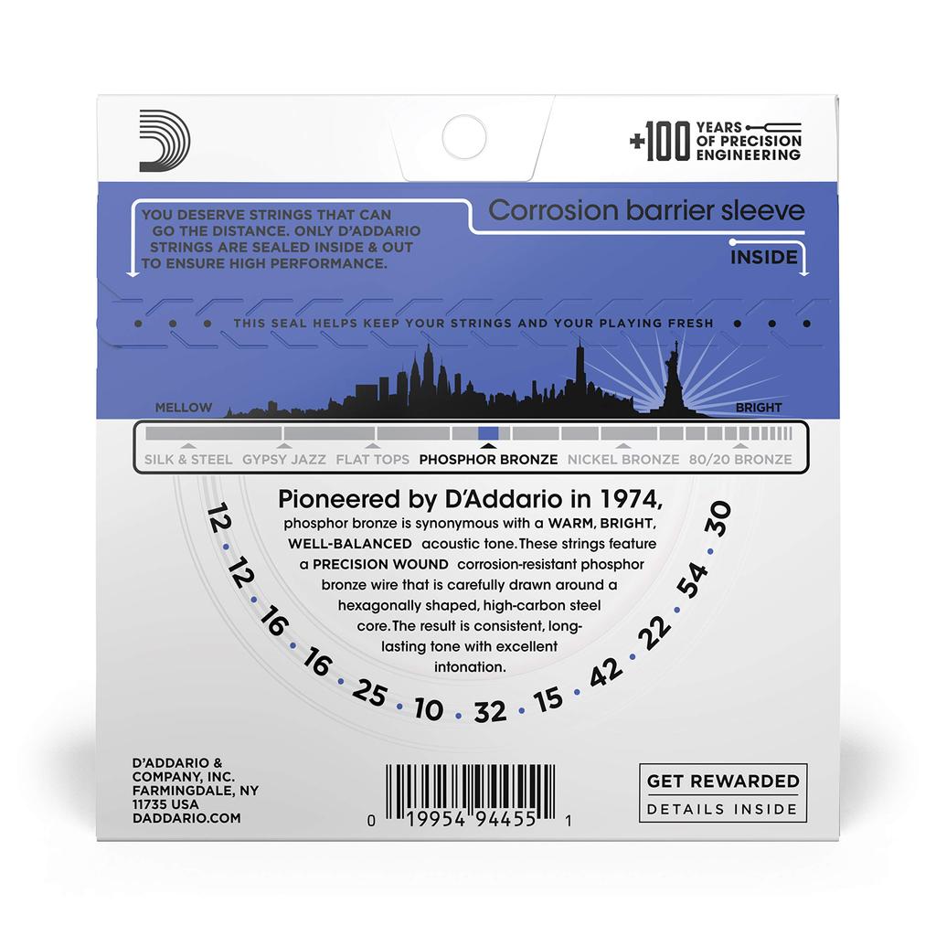 Phosphor Bronze Acoustic Guitar Medium EJ37 D'Addario Strings, Top/Heavy Bottom, 12-String, .012-.054,