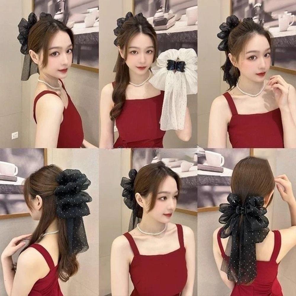 Back Head Grab Clip Half-Tie Hair Clip New Gypsophila Ribbon Hair Clamp  Women Girls
