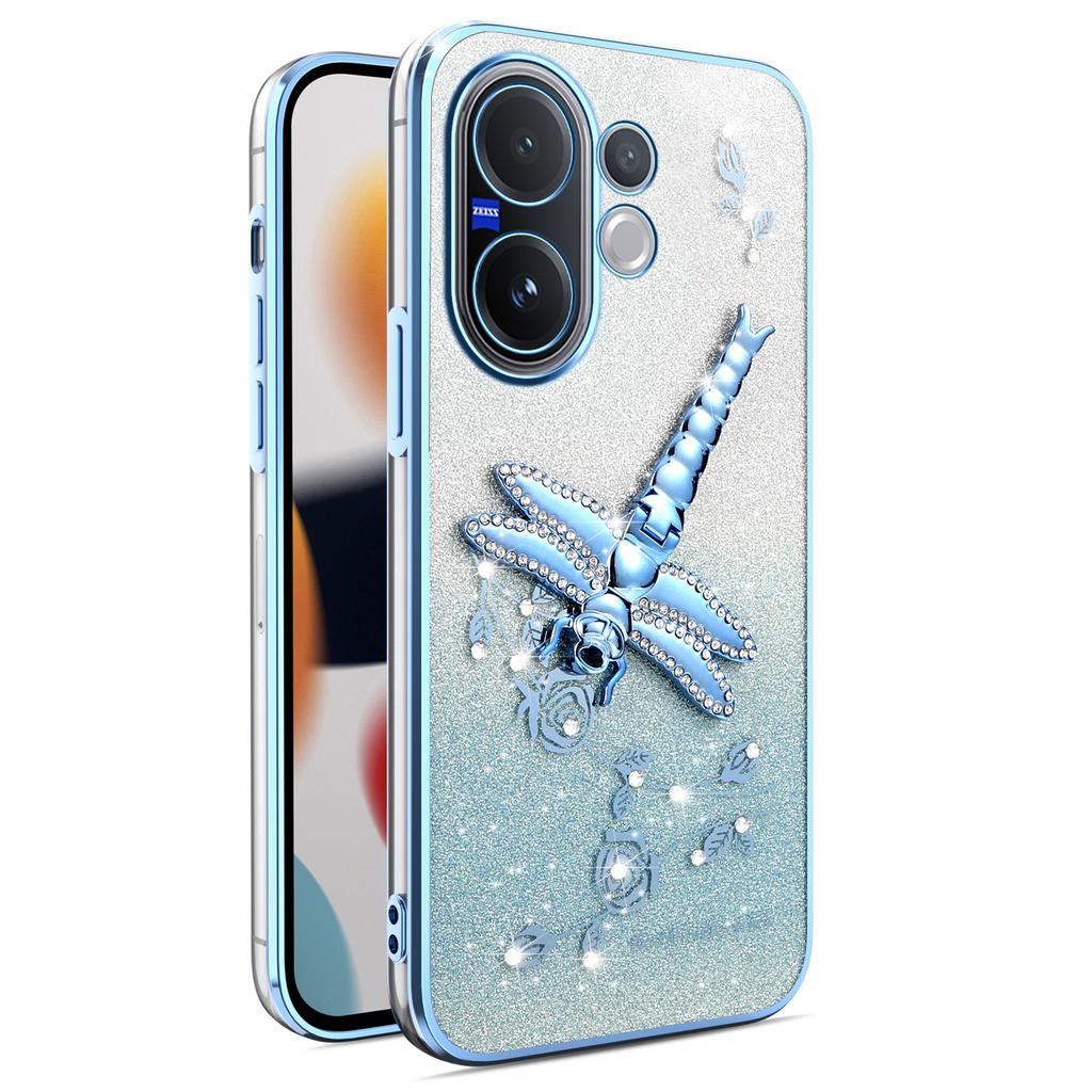 For Vivo V60 5G Case Dragonfly Kickstand TPU Flowers Glitter Phone Cover