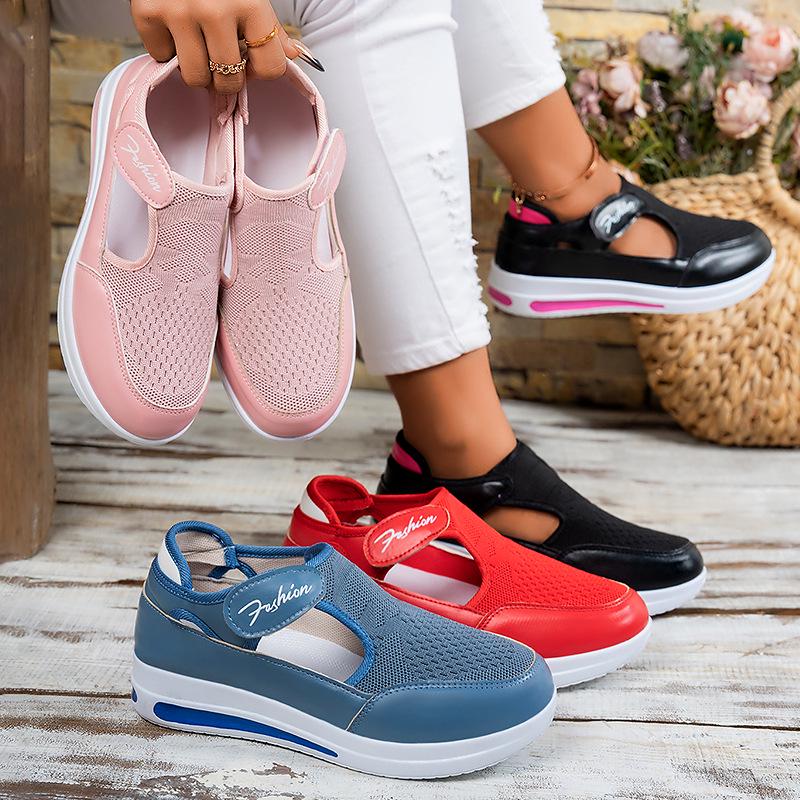 Women's Plus Size Casual Mesh Wedge Heel Shoes with Magic Tape