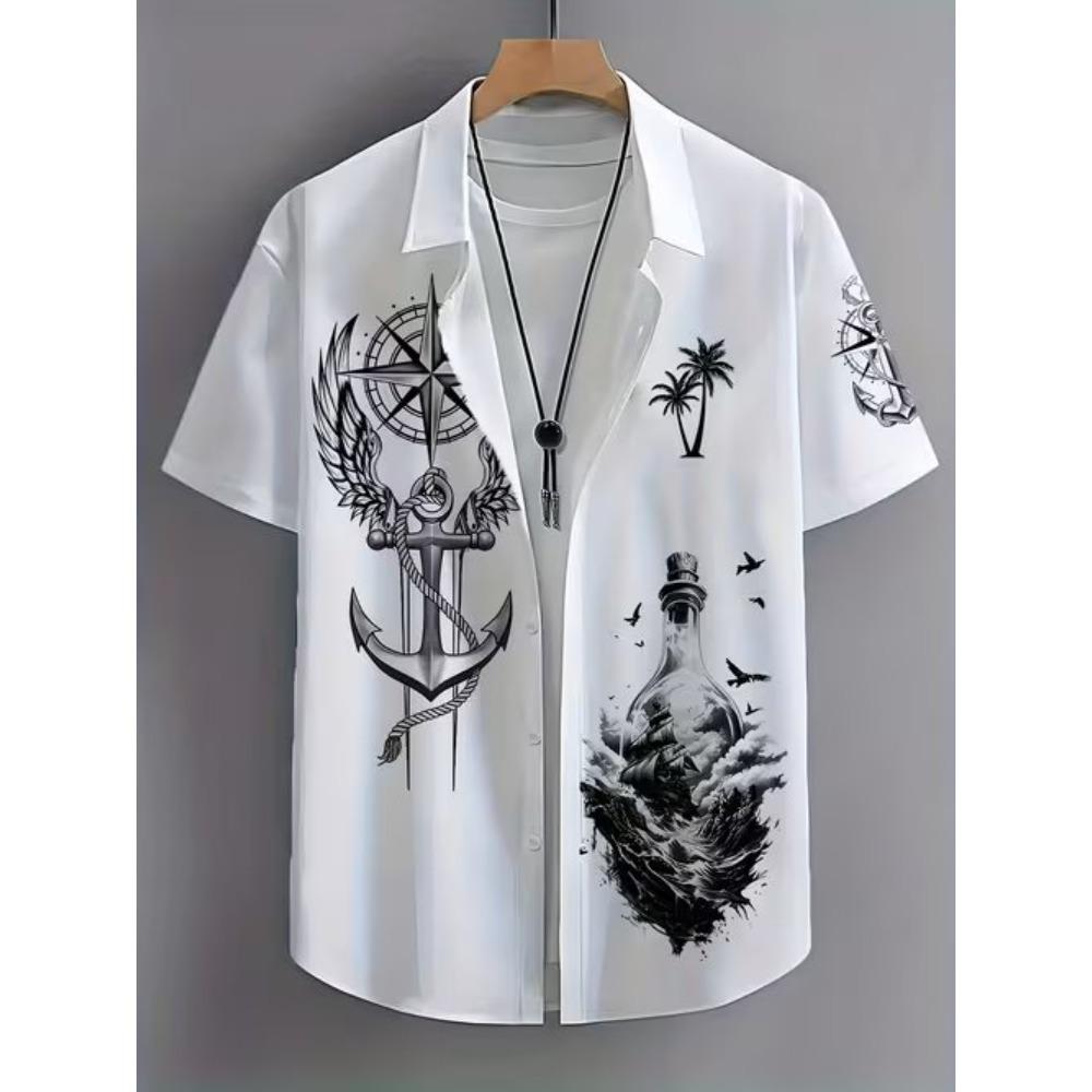 Men's Retro Pattern 3D Print Shirt Button Up Shirt Casual Shirt Summer Shirt Short Sleeve Daily Vacation Clothing