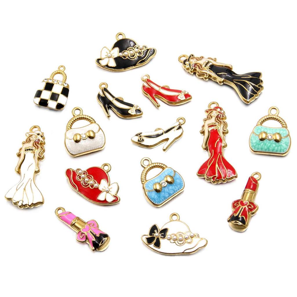 Gold-Enamel Double-Sided Stainless Steel Pendant with French-Style Beauty Accessories Design