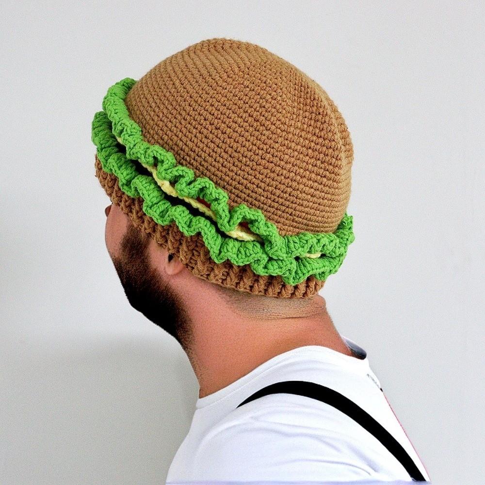 Creative Hamburger Pullover Cap Warm Funny Hamburger Beanie Knitted Hamburger Hat Cycling
