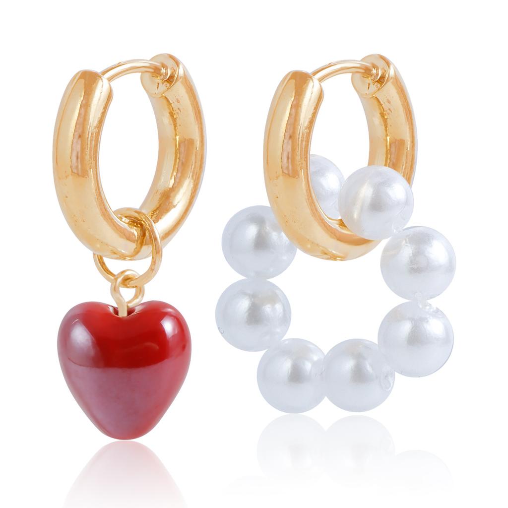 European and American Jewelry Style Imitation Pearl Beaded Earrings Women's Asymmetric Love Pendant Earrings Spice Girls