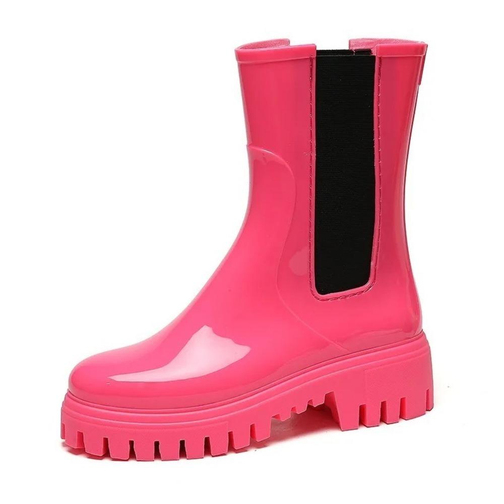 Fashion Thick Soled Rain Shoes Womens Chelsea Plastic Water Boots Mid Sleeve High Top Motorcycle Rain Boots Rain Shoes Women's