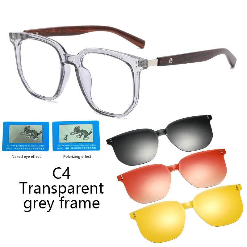 4 in 1 Myopia Sunglasse Magnetic Clip on Glasses Prescription Men Optical Transparent Frame Sunglasses 4 IN 1 SUNGLASSES