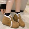 Fur Flats Women Snow Ankle Boots Suede Short Plush Casual Cotton Shoes 2025 Trend Designer Buckle Warm Winter Botas De Mujer