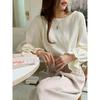 New Fall Women's Clothing Easiest for Match T-shirt round-Neck Flared Sleeves Pullover Pure Color Tops Loose Street Slim Looking All-Match Shirt