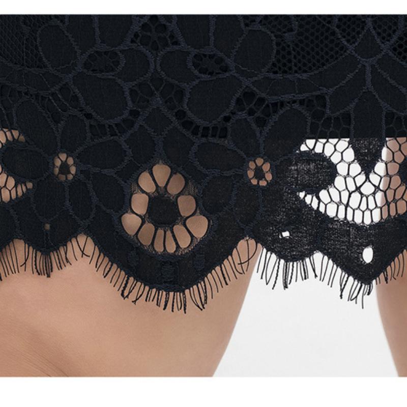 Nadměrná velikost Nová móda Letní černé šaty Dámské Sexy krajkové společenské šaty s výstřihem do V Elegantní šaty s krátkým rukávem Dámské