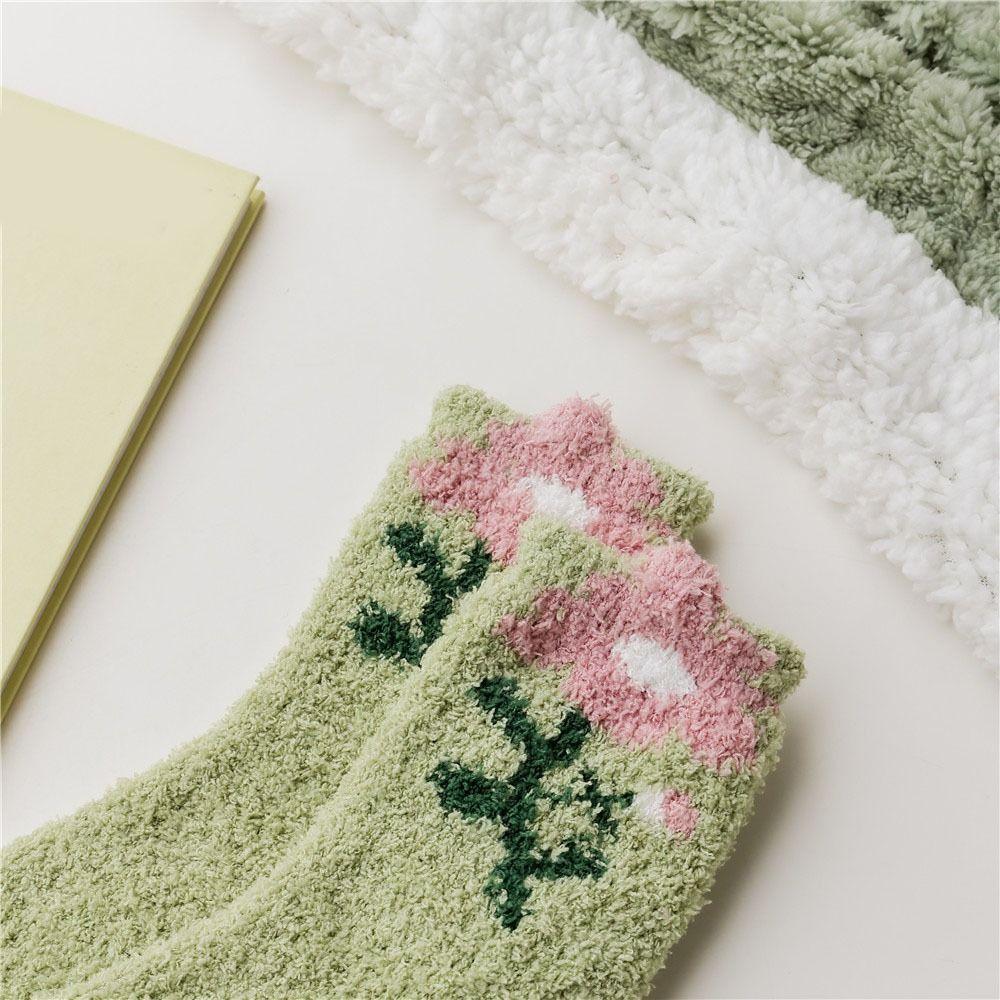 6Pairs Thickened Coral Fleece Socks Flower Warm Socks Women Sweet Floor Plush Socks  Autumn