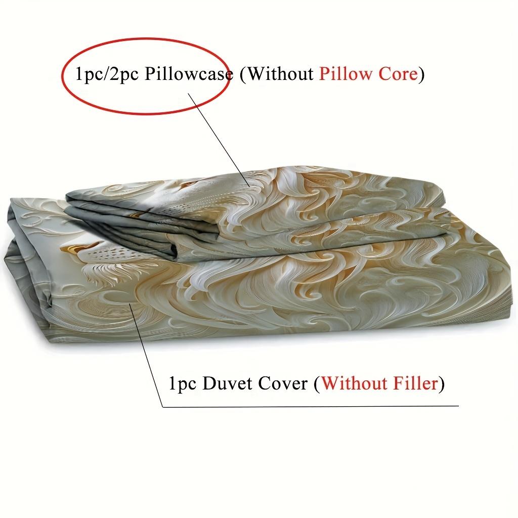 2/3Pcs Lion Duvet Cover Set, 1 Duvet Cover + 1/2 Pillowcase, Without Core Elegant White 3D Relief Lion Pattern Luxury Decorative
